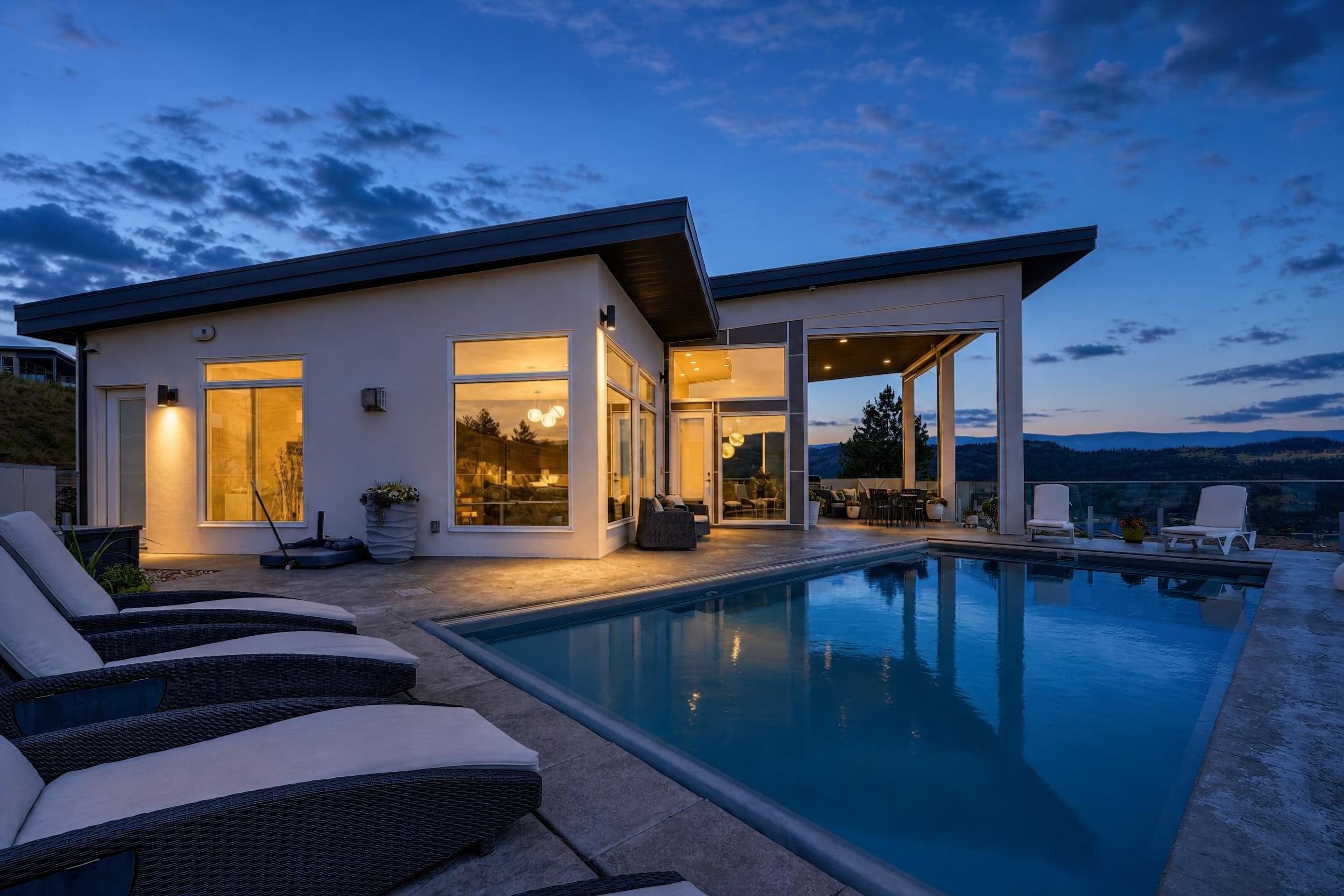 Indigo Hour virtual twilight poolside home