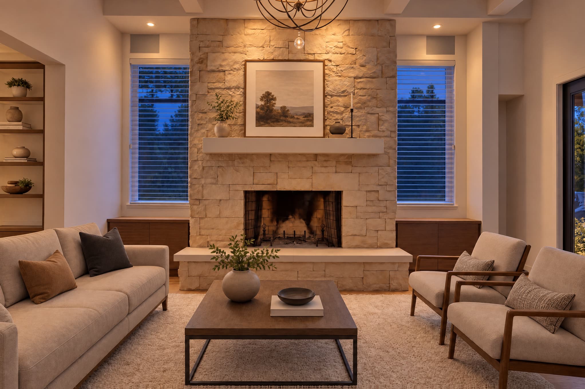 Furnished living room relit in the Classic Twilight style