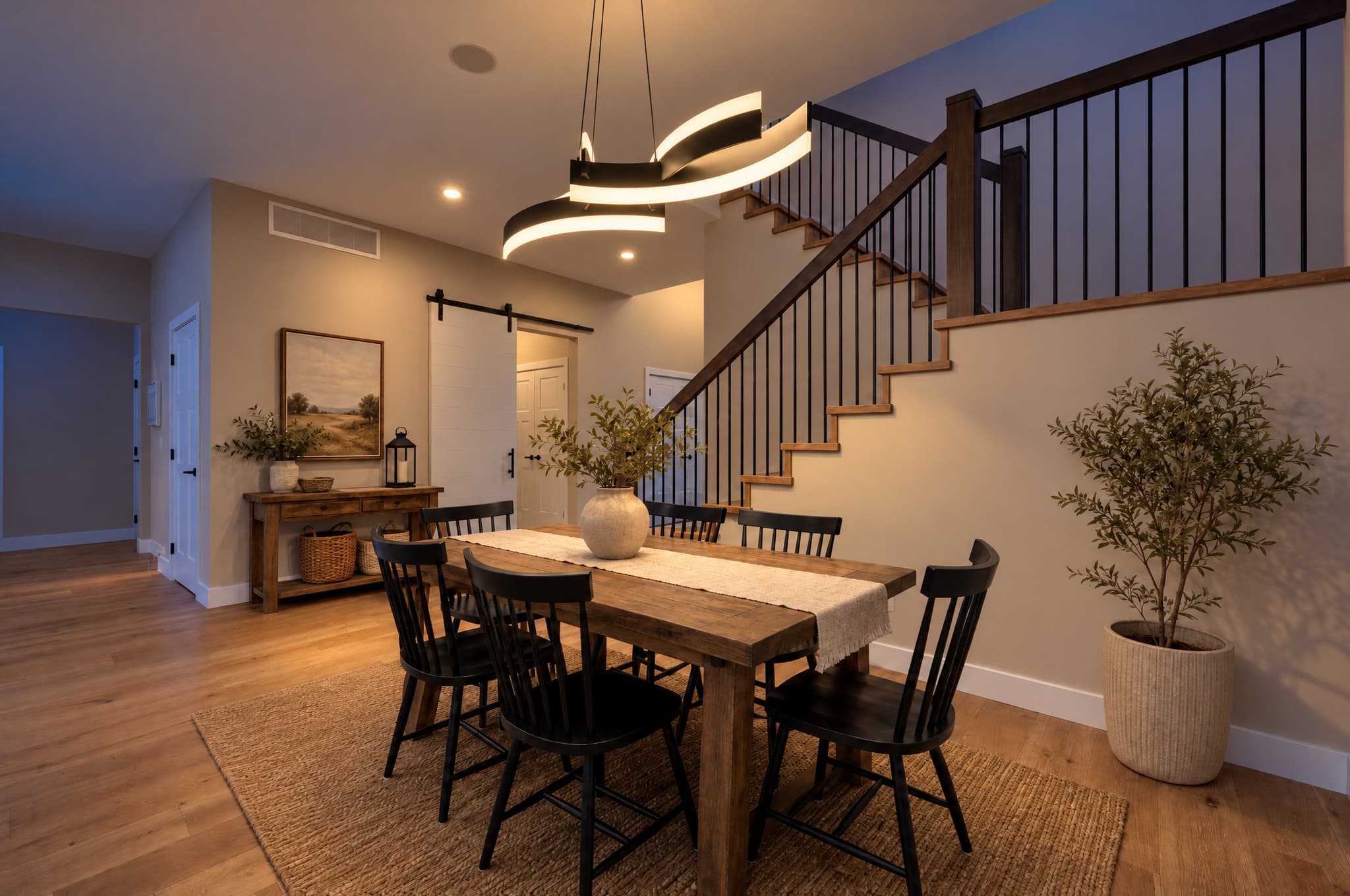 The same dining room relit in Blue Hour