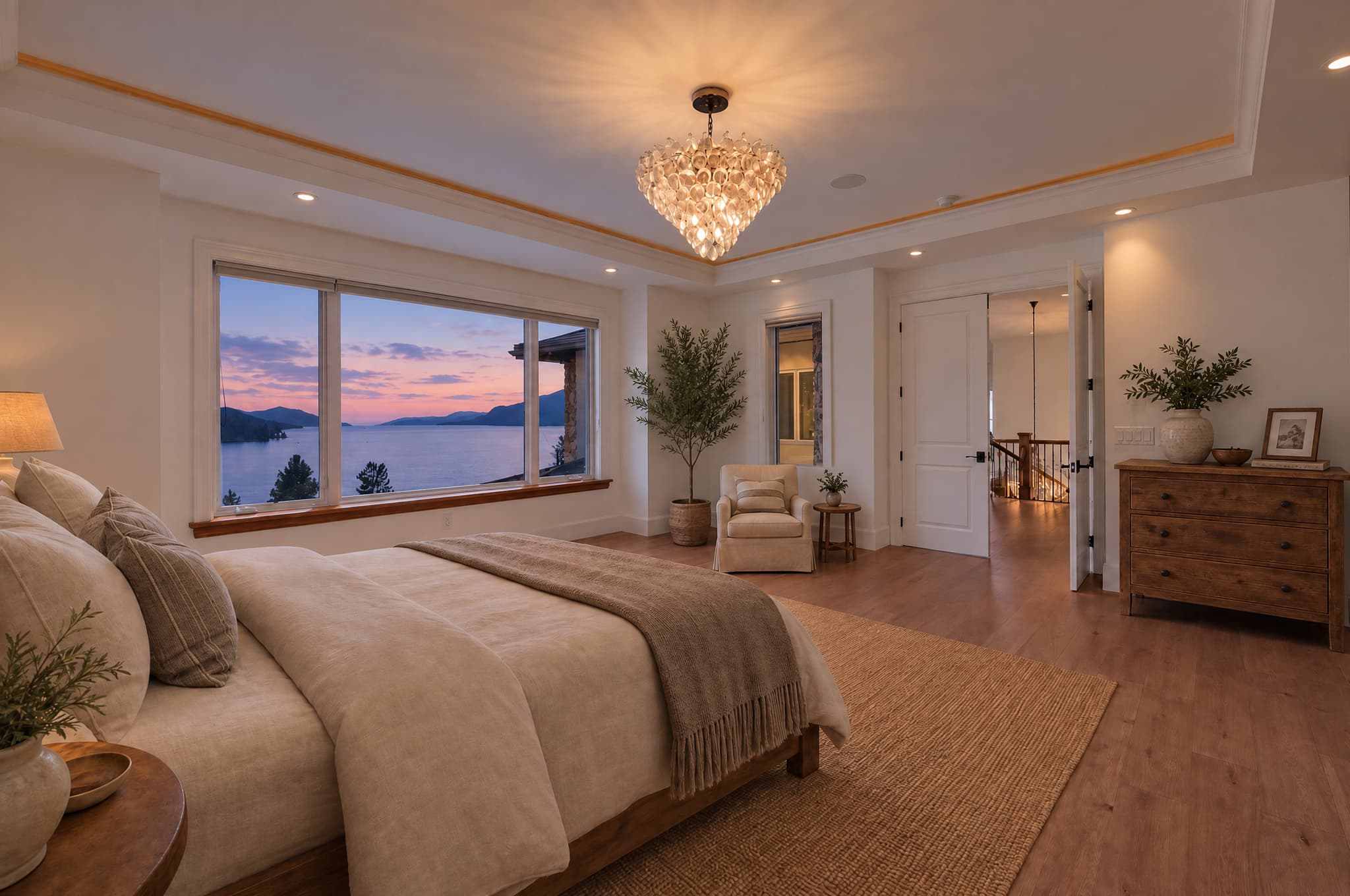 Furnished farmhouse bedroom relit in Soft Dusk through Relight Spaces