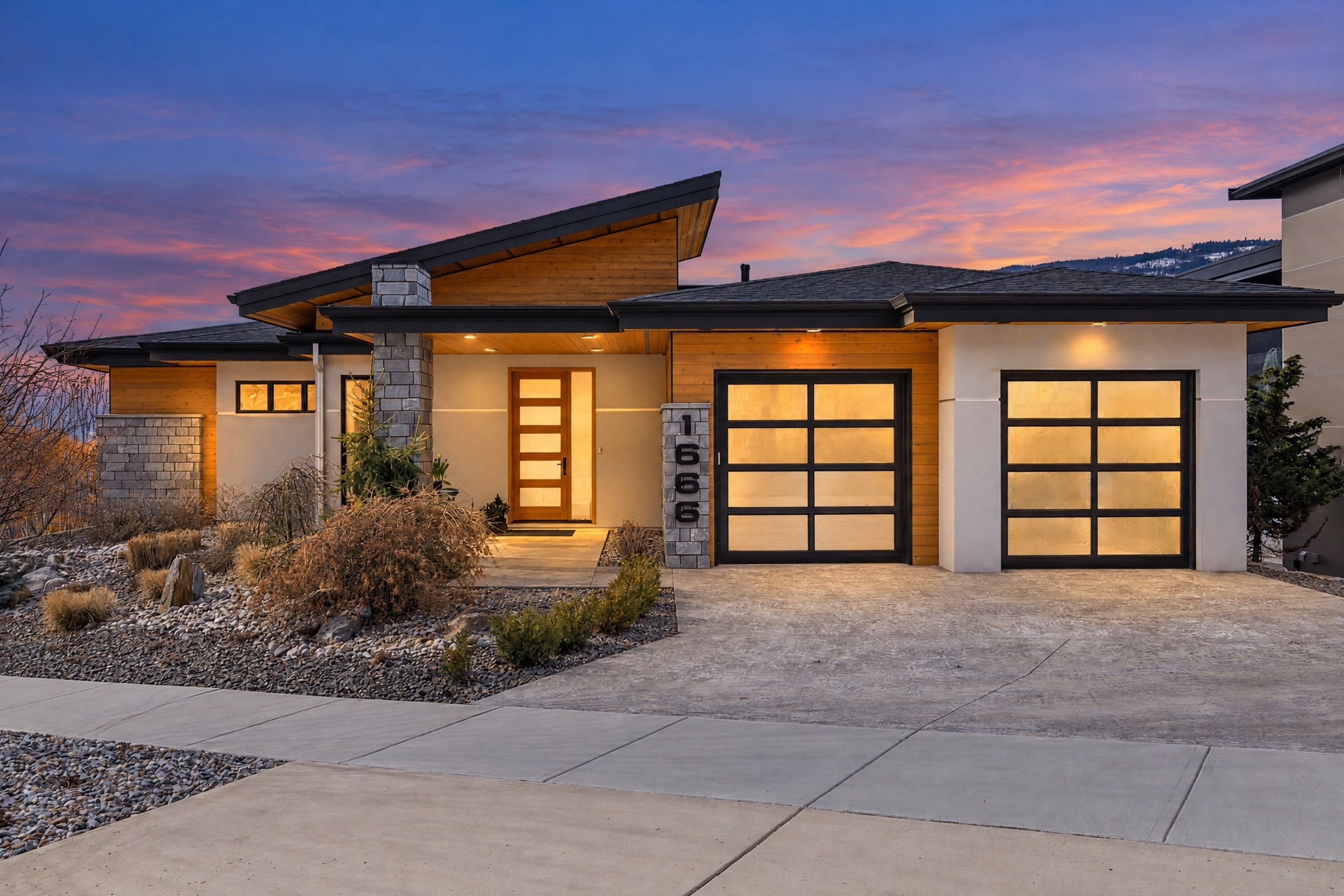 The same house photograph relit in the Classic Twilight style
