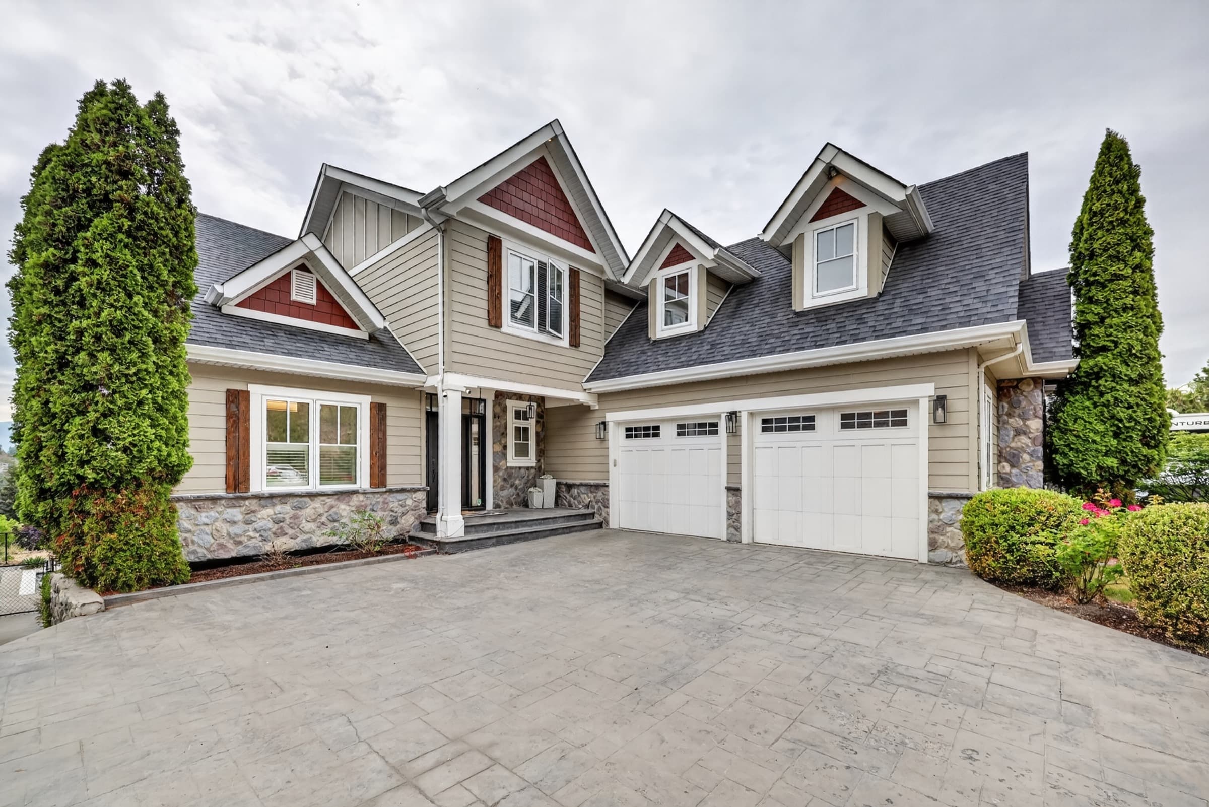 Cloudy modern property exterior before Sunlit relighting