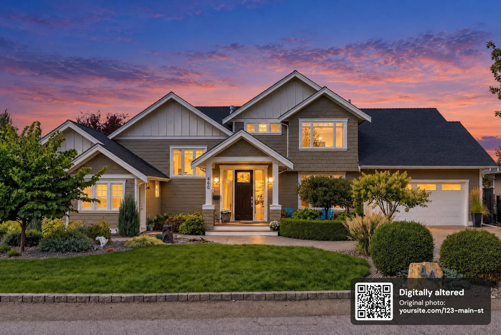 The same photo with a label that includes a QR code linking to the original photo
